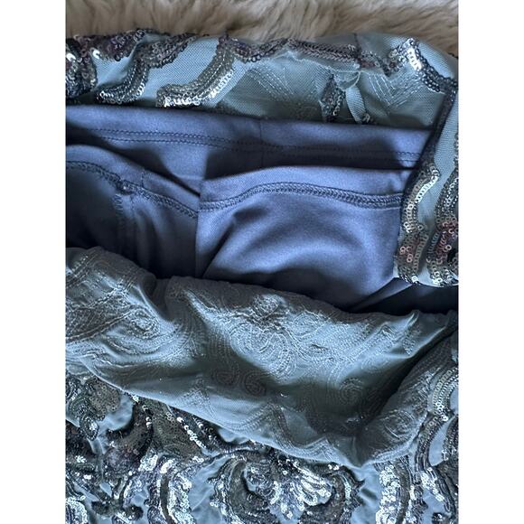 Betsy & Adam Sequin Bodycon Cocktail Dress Size 2 teal glam knee high long - Picture 13 of 16